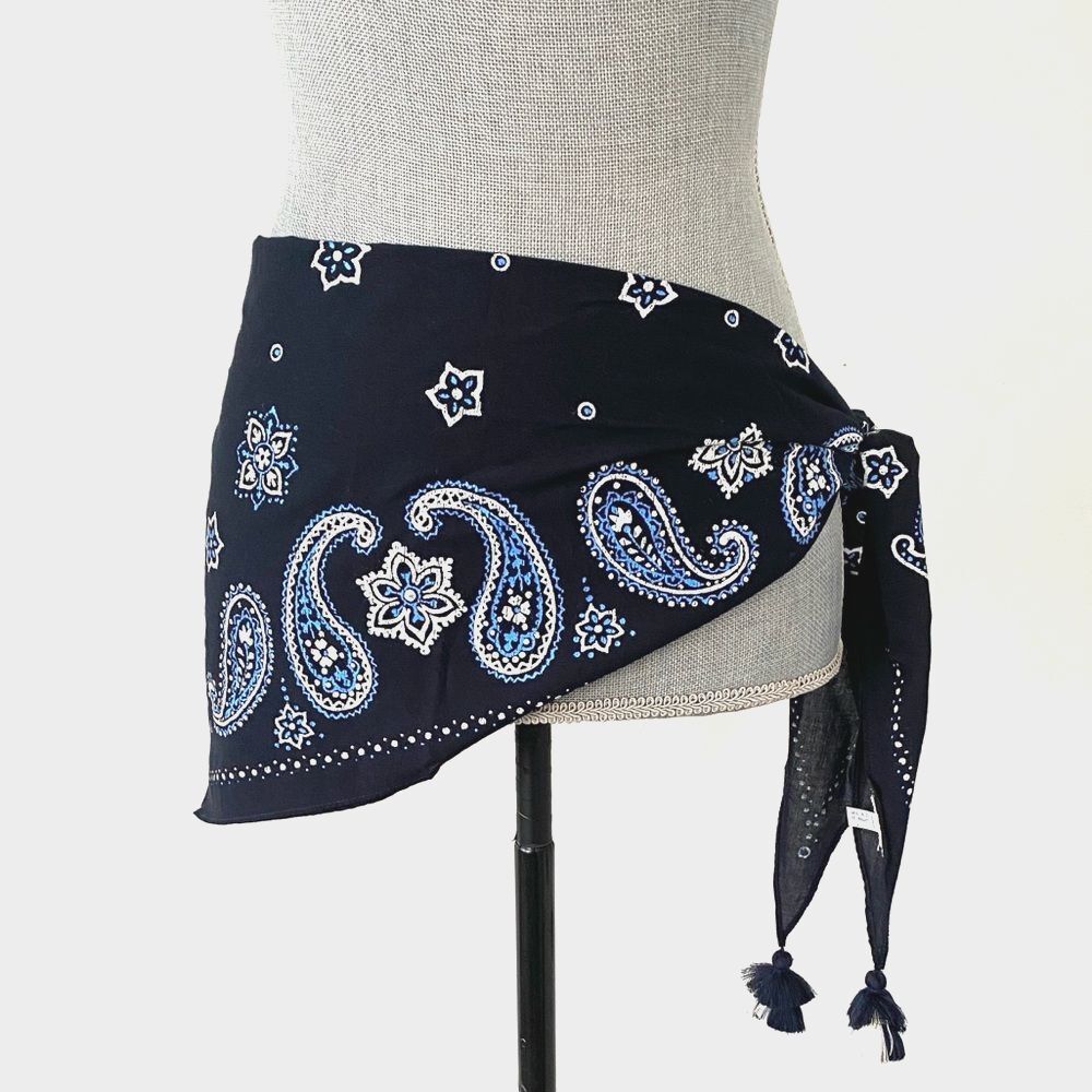 American Eagle Navy Blue Paisley Triangle Bandana / Sarong /Top Tassels Vacation